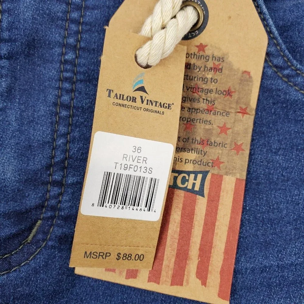 Tailor Vintage Mens Smart Denim Stretch Jean Shorts Blue 36X11 Cotton - Picture 9 of 10